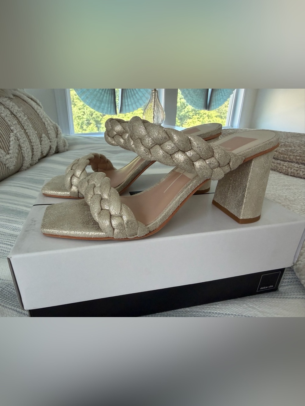 Dolce Vita Pauly Gold Braided Block Heel Sandal 7.5